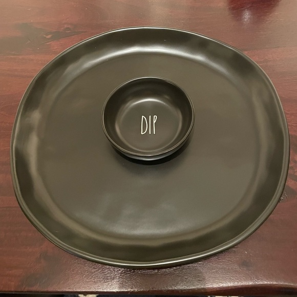 NIB Rae Dunn chips salsa dip bowl veggie ceramic platter tray matte black 14inch - Picture 2 of 8